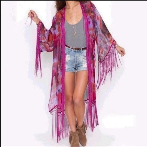 Coachella Festival UNIF Silk Fringe Kimono - Picture 5 of 9